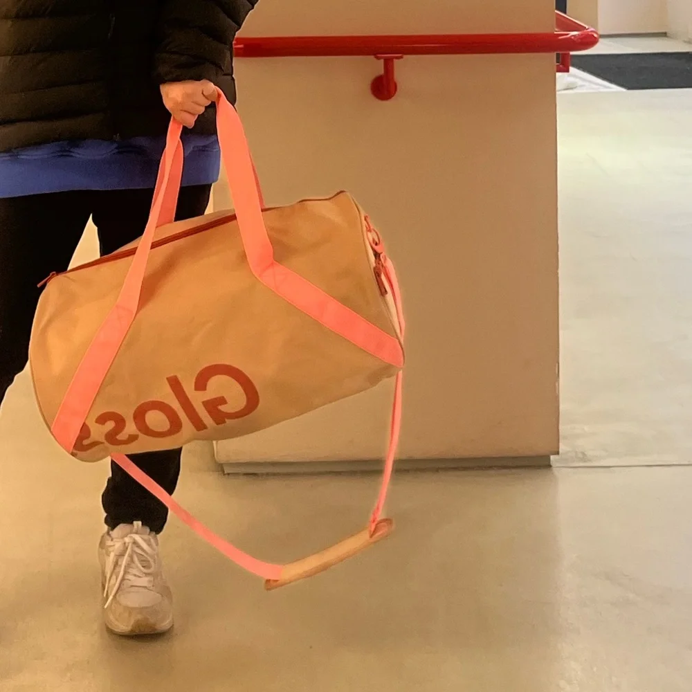 Glossier Tan and Pink Duffel Bag - Picture 10 of 10